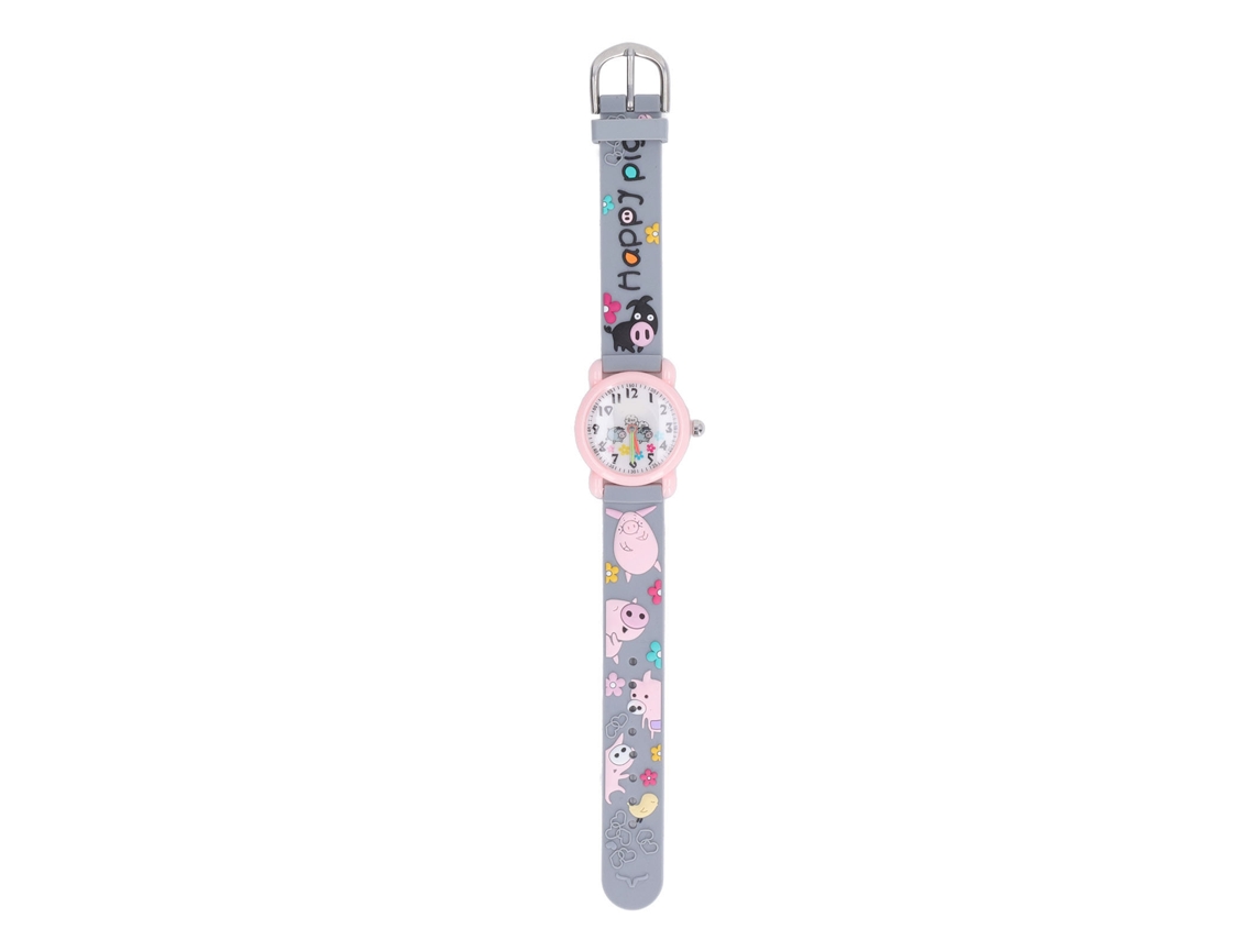 Dan26-reloj De Juguete Infantil 3d Cartoon Cerdo Cuto Impermeable Escala Clara Para Niños De 3 A 8 Años Gris