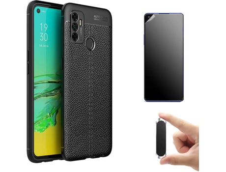 Kit Carcasa, Protector Y Soporte Oppo A53 Ultimatte Rugged Leather Negro