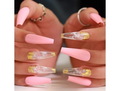 Patrón Brillante Uñas Postizas Ataúd Prensa Extra Larga En Las Uñas Con Degign Ballerina Acrílico Súper Largas Uñas Postizas 24 Piezas - Rosa ZMDEC...