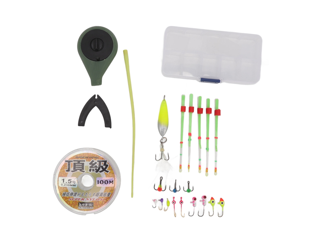 Mini Kit De Pesca En Hielo Con Puntas De Caña, Línea, Anzuelos Y Accesorios De Pesca De Invierno, Color Verde Oliva.