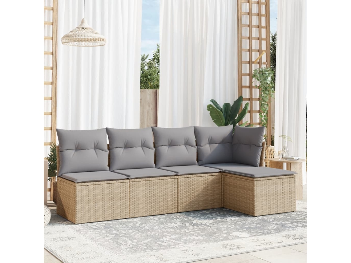 Conjunto de 5 sofás de jardín con cojines de mimbre beige Dkd Home Decor