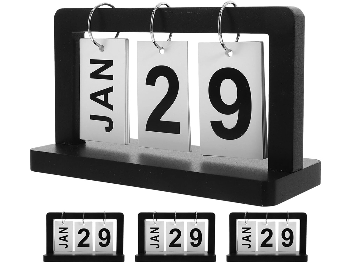 Calendario Perpetuo De Madera Oscura, Juego De 4, Calendario De Escritorio Con Solapa Desmontable.
