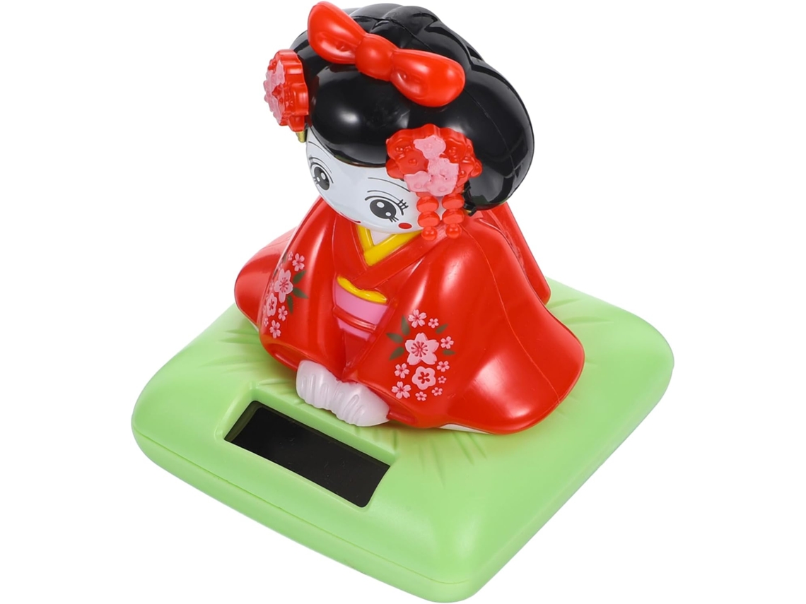 Figura Japonesa De Kimono Con Energía Solar Y Cabeza Móvil, Adorno Para Coche.