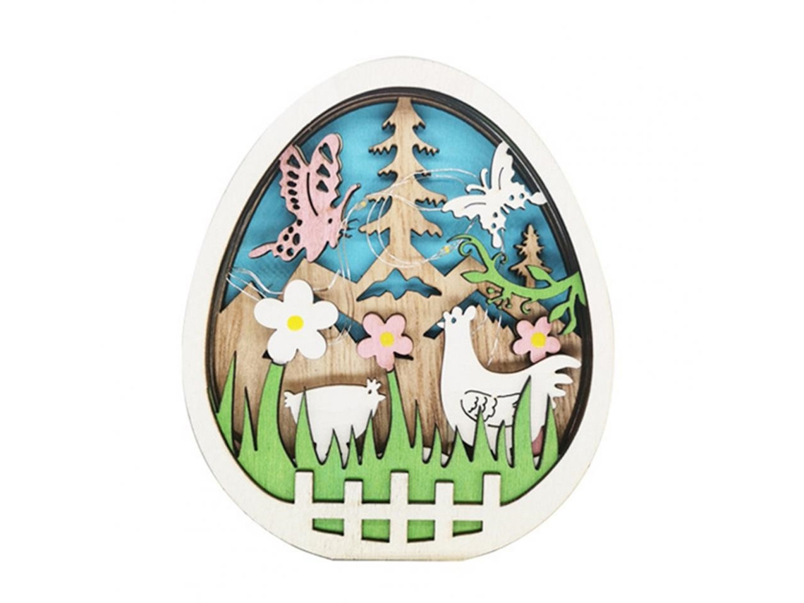 Adornos De Madera Para Decoración De Pascua Con Luces Led Escultura De Huevo De Gallina Hecha A Mano Para Mesa