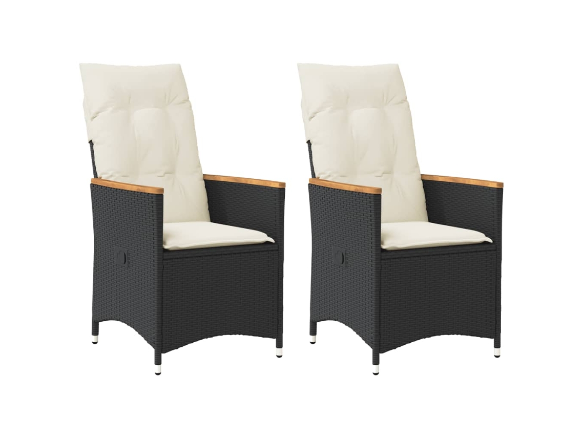 Sillas de jardín reclinables DKD Home Decor de 2 piezas con cojines, mimbre sintético negro