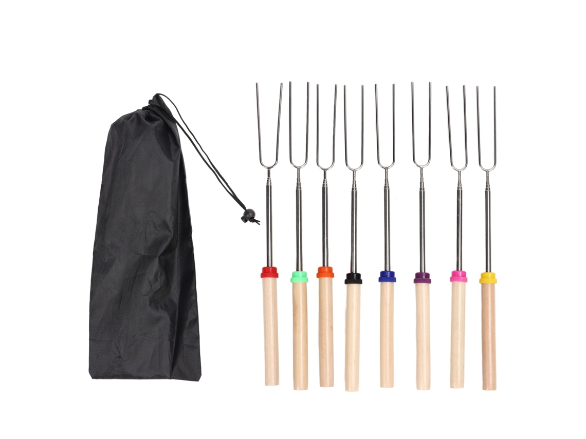 Kit De 8 Brochetas Telescópicas Extensibles Para Asar Malvaviscos Con Bolsa, Ideal Para Barbacoas Y Acampadas.