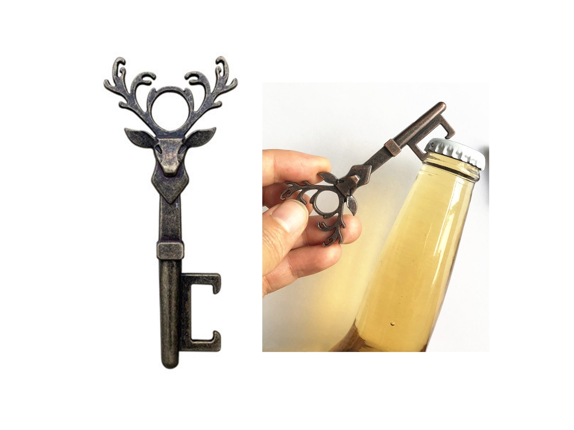 Colgante De Llave Con Forma De Cabeza De Ciervo Y Abrelatas Portátil De Diseño Retro Y Creativo En Aleación De Zinc.