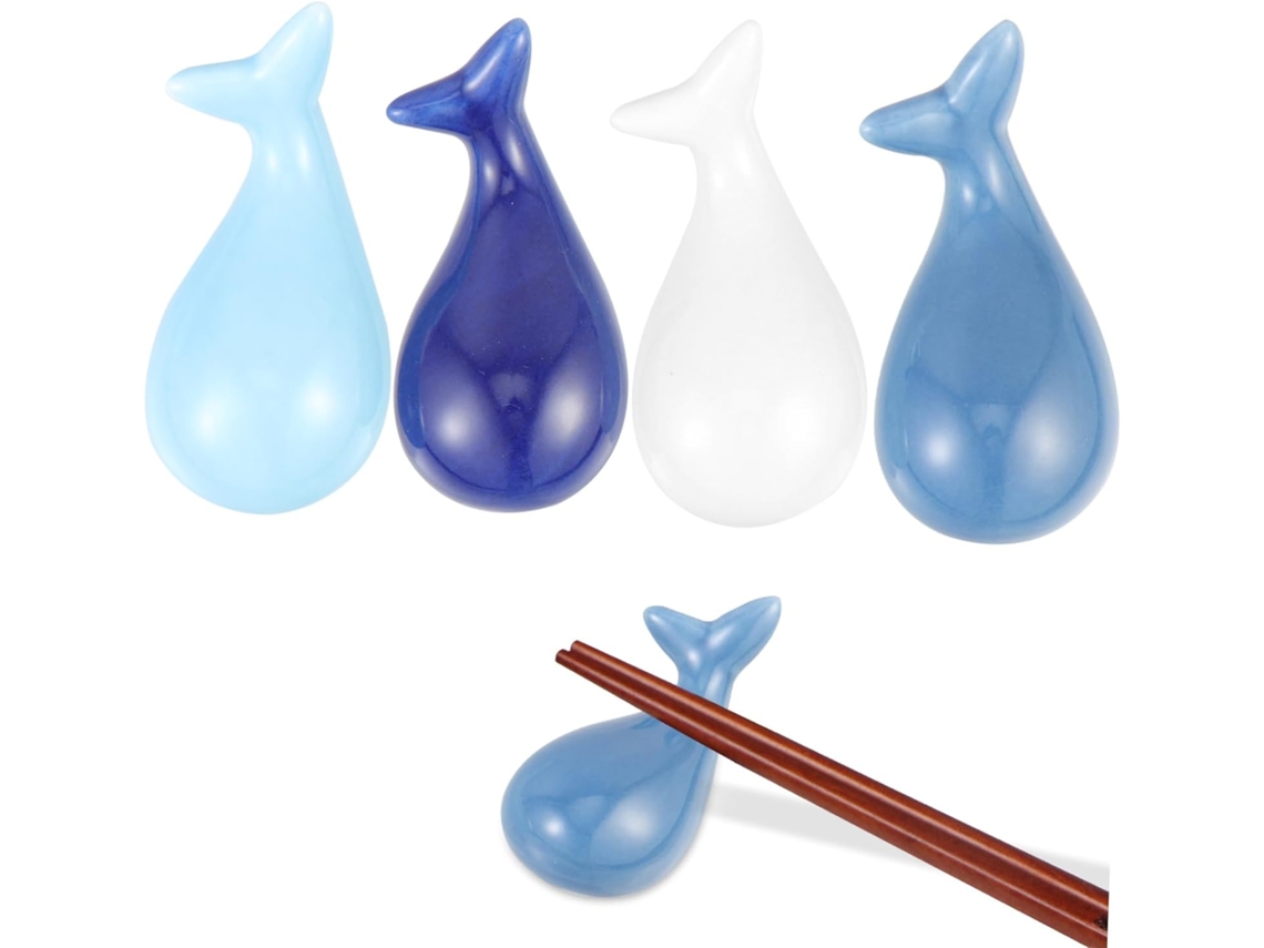Elegante Soporte Para Palillos De Cerámica Con Forma De Ballena, De 4 Piezas.