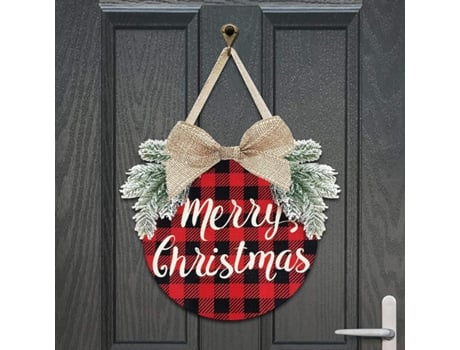 Corona de Navidad - Decoraciones de Navidad a cuadros de búfalo - Coronas de invierno Cartel de Feliz Navidad para la puerta delantera de la granja