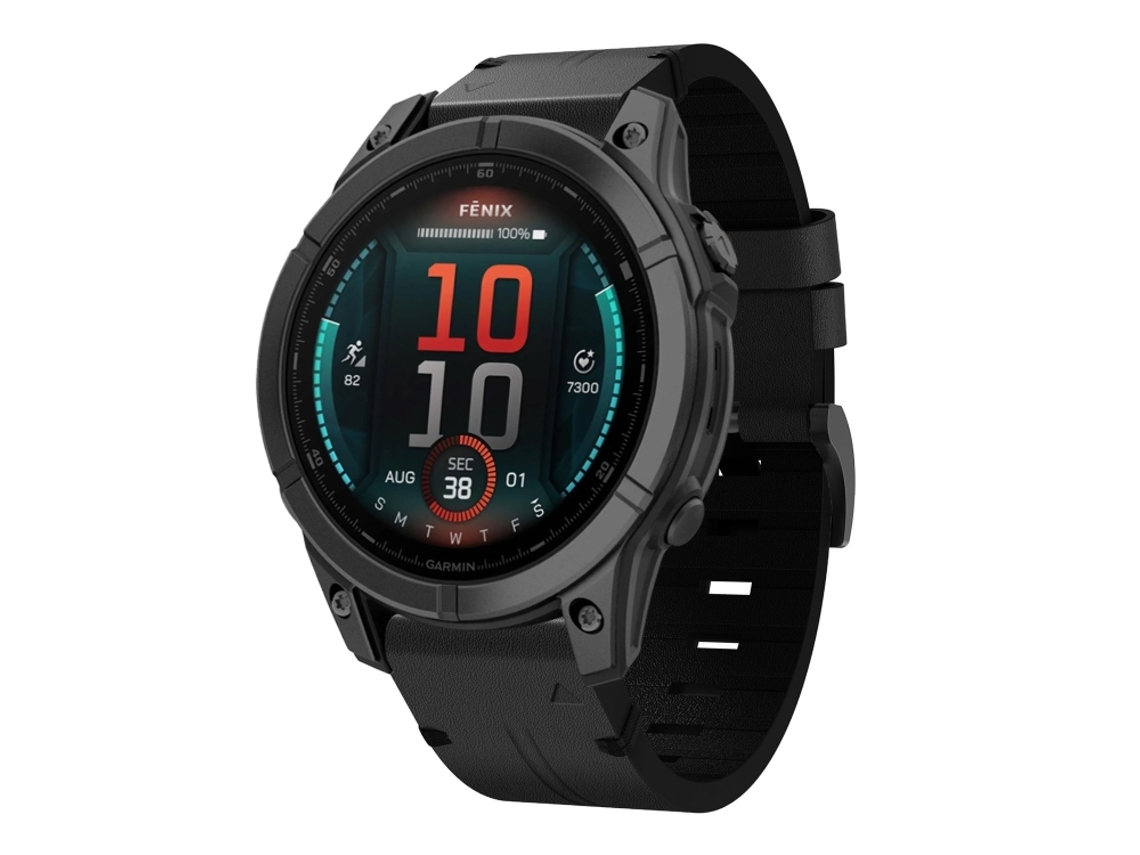 Bracelete Para Garmin Fenix E (47mm) - Couro - Fivela De Aço (22mm) Preto