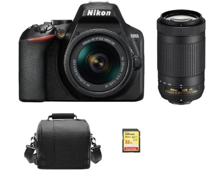 Kit Cámara Réflex NIKON D3500 AF-P 18-55mm F3.5-5.6G VR + AF-P DX 70-300MM F4.5-6.3G ED VR DX + Tarjeta SD de 32GB + Funda para cámara