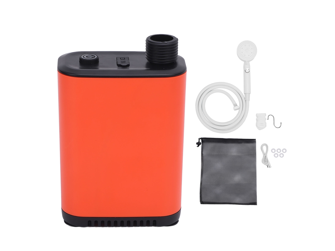 Cabezal de ducha portátil recargable con bomba eléctrica de 2600 mAh, a prueba de fugas, para camping, senderismo, playa y uso al aire libre.