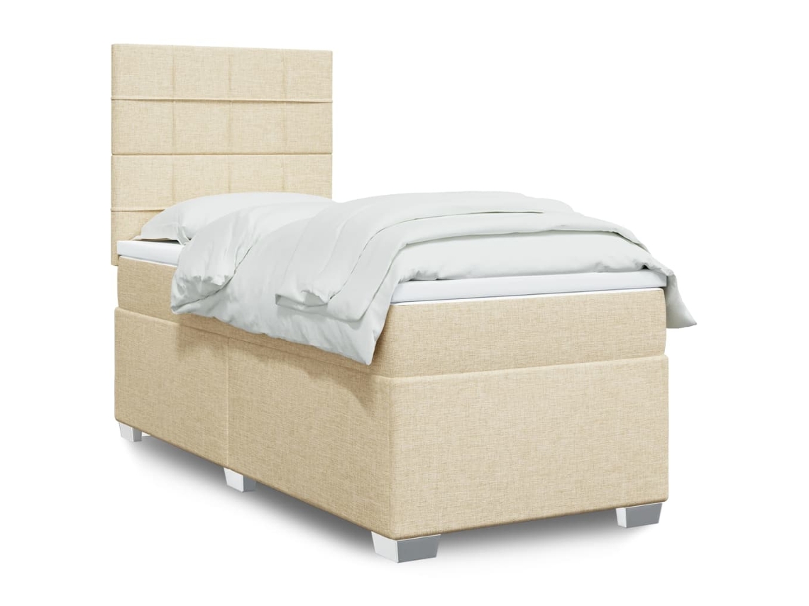 Cama Box Spring Con Colchón Tela Color Crema 90x200 Cm