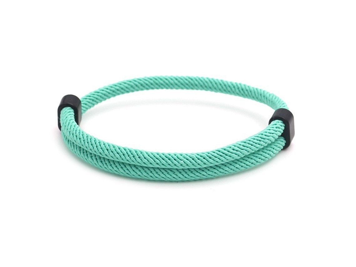 Pulsera ajustable tejida a mano para parejas con diseño de ancla verde claro.