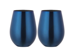 Jarra de vino sin tallo de acero inoxidable, vaso portátil para exteriores, juego de 2 vasos de metal Fkp Azul
