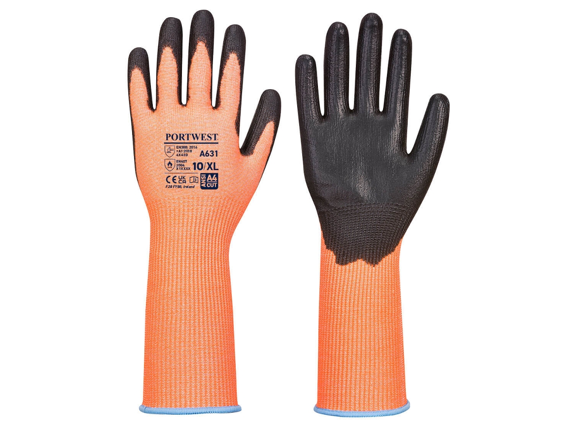Guante Vis Tex con puño largo y cortes, protección y comodidad / Naranja Negro / M Portwest