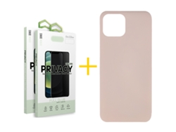 Pack 2 X Película de Vidrio Templado Antiespia + Funda GANDY por Apple iPhone 16 Plus Silicona Líquida Rosa