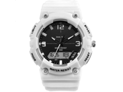 Reloj deportivo multifuncional de esfera redonda, analógico-digital electrónico, blanco para hombre.