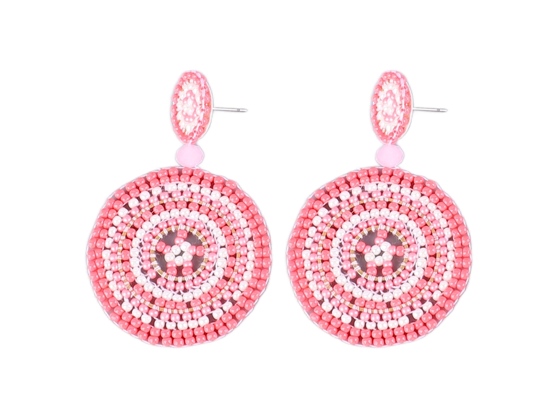 Pendientes Ligeros De Estilo Étnico Retro Con Cuentas De Semillas Y Colgante Colorido Para Mujeres Y Niñas - Rosa