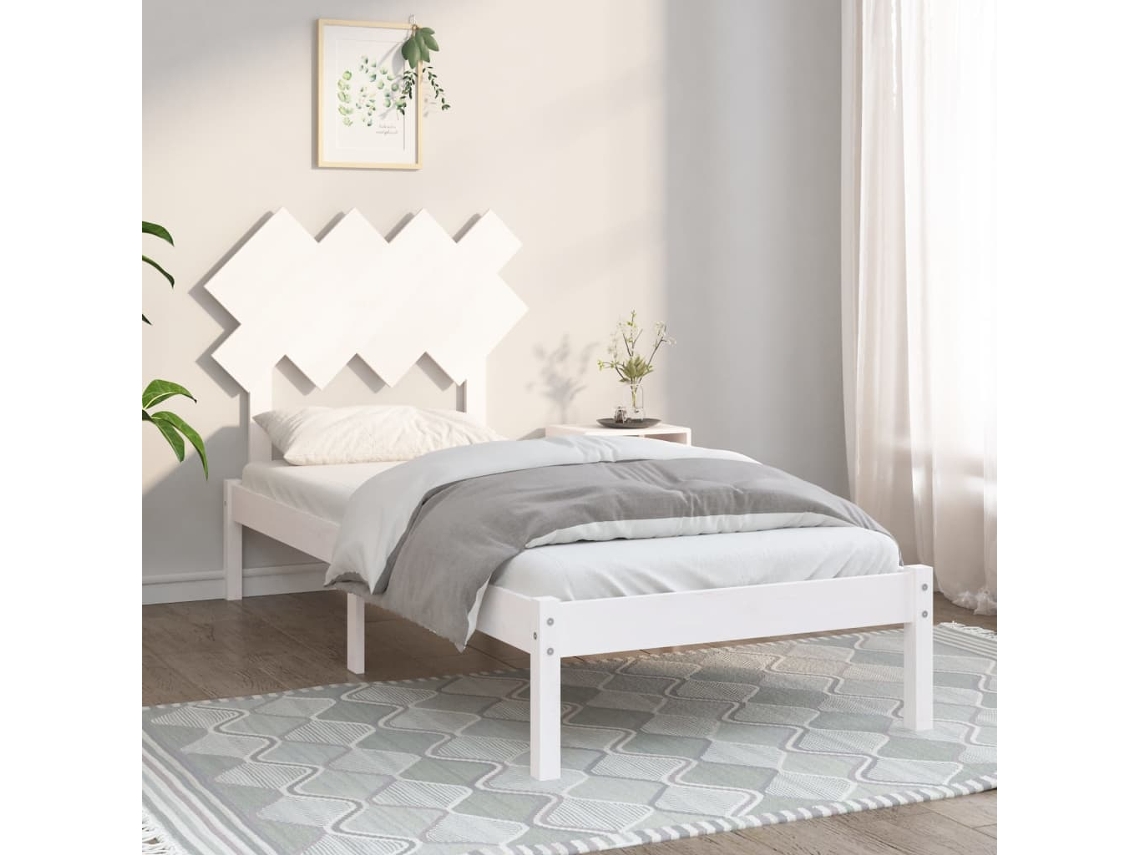 Estructura De Cama De Madera Maciza Blanca 90x190 Cm