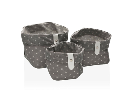 Set de Cajas Organizadoras Apilables Versa Stars Grey Poliéster Textil Fusion 3 Piezas