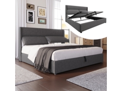 Cama Tapizada En Color Gris De 160x200 Cm, Cabecero Regulable Y Compartimento De Almacenamiento Hidráulico.