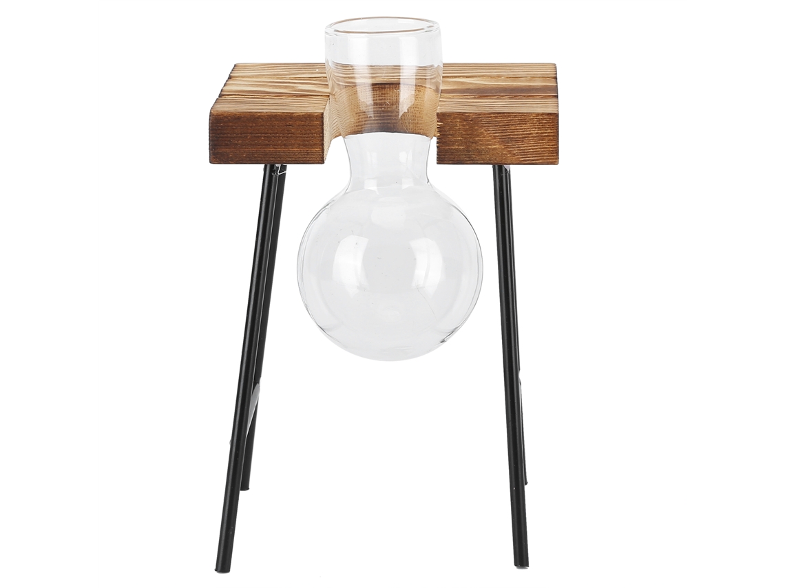 Maceta De Vidrio Con Soporte De Madera Para Uso Hidropónico, Adecuada Para Escritorio Y Oficina.