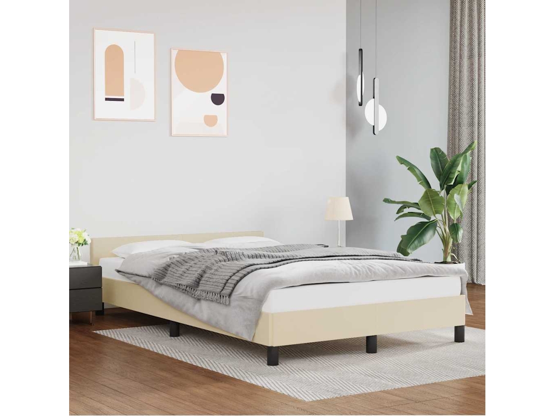 Estructura De Cama Con Cabecero Sin Colchón Crema 120x200 Cm