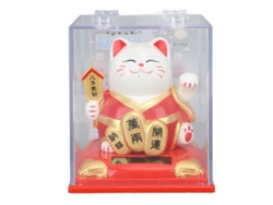 Gato de la fortuna solar Baok con brazo móvil automático, hermosa estatua para la decoración del tablero del automóvil, rojo, 8 cm (3,15 pulgadas)
