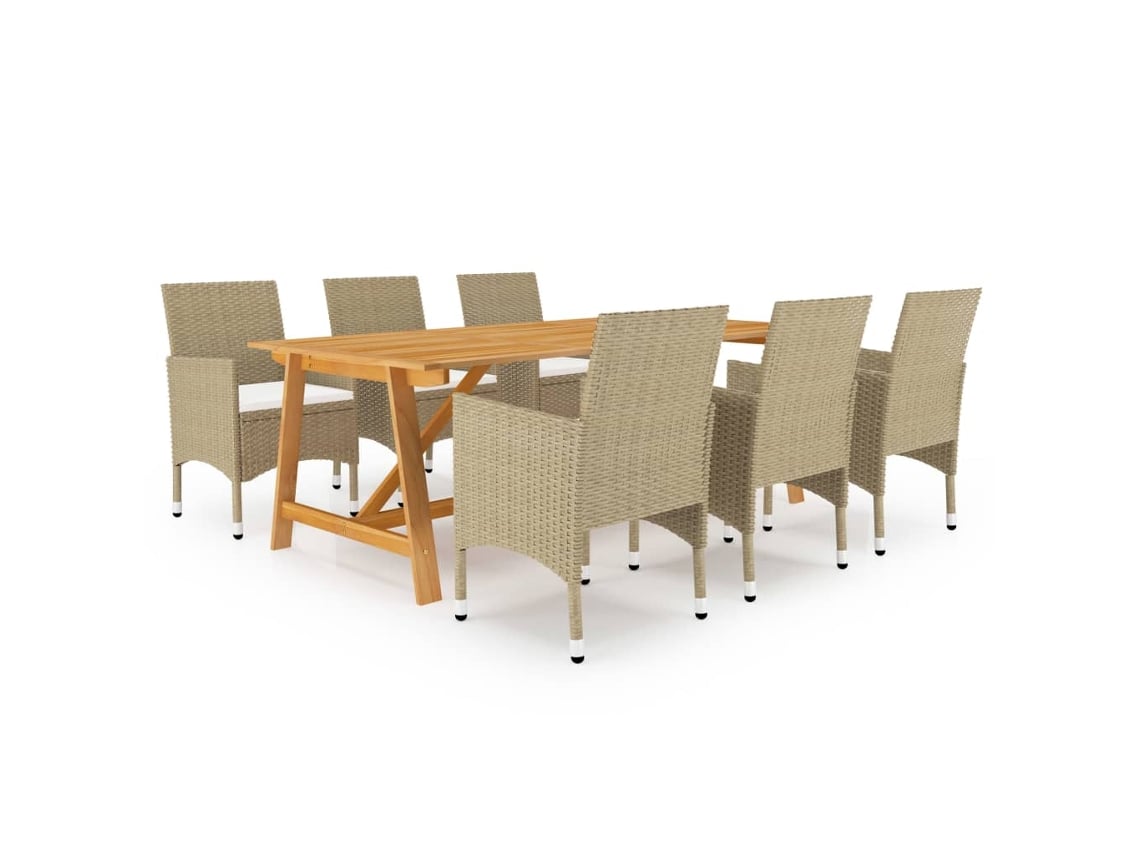 7 Piezas Conjunto De Jantar Para Jardim Bege Dkd Home Decor