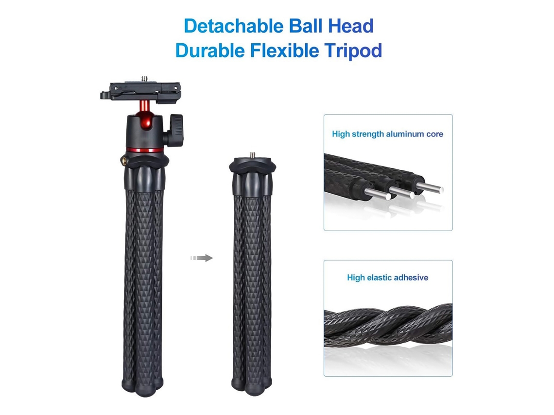 Tripode Pulpo Flexible Mt-11 Para Teléfono Y Cámara, Cabeza Giratoria 360°, Carga 2kg, Ideal Para Streaming Y Grabación