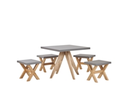 Conjunto de jardín de cemento reforzado mesa 90 x 90 cm 4 taburetes gris/madera clara BELIANI Olbia