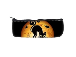 Estuche para lápices con diseño de gato y murciélago de Halloween, organizador de lápices, bolsa con cremallera, Chennnls
