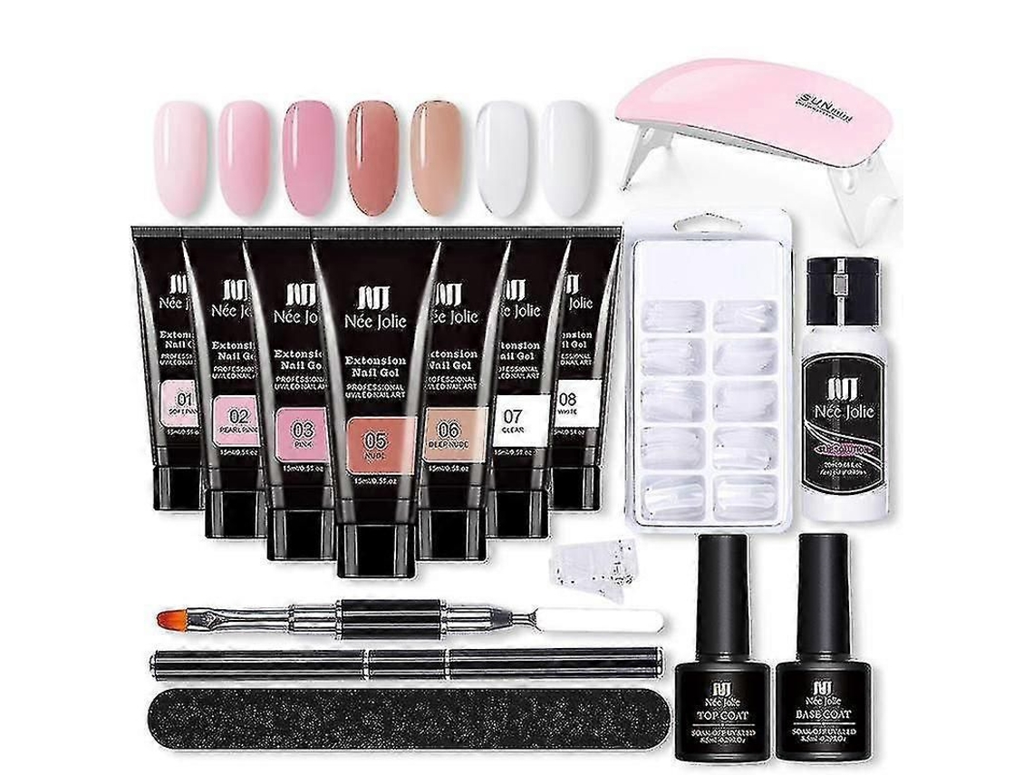 Kit De Gel Para Extensão De Unhas - Gel Para Alongamento De Unhas 7 Cores Rosa Nude Tudo Em Um Com Lâmpada Uv/led
