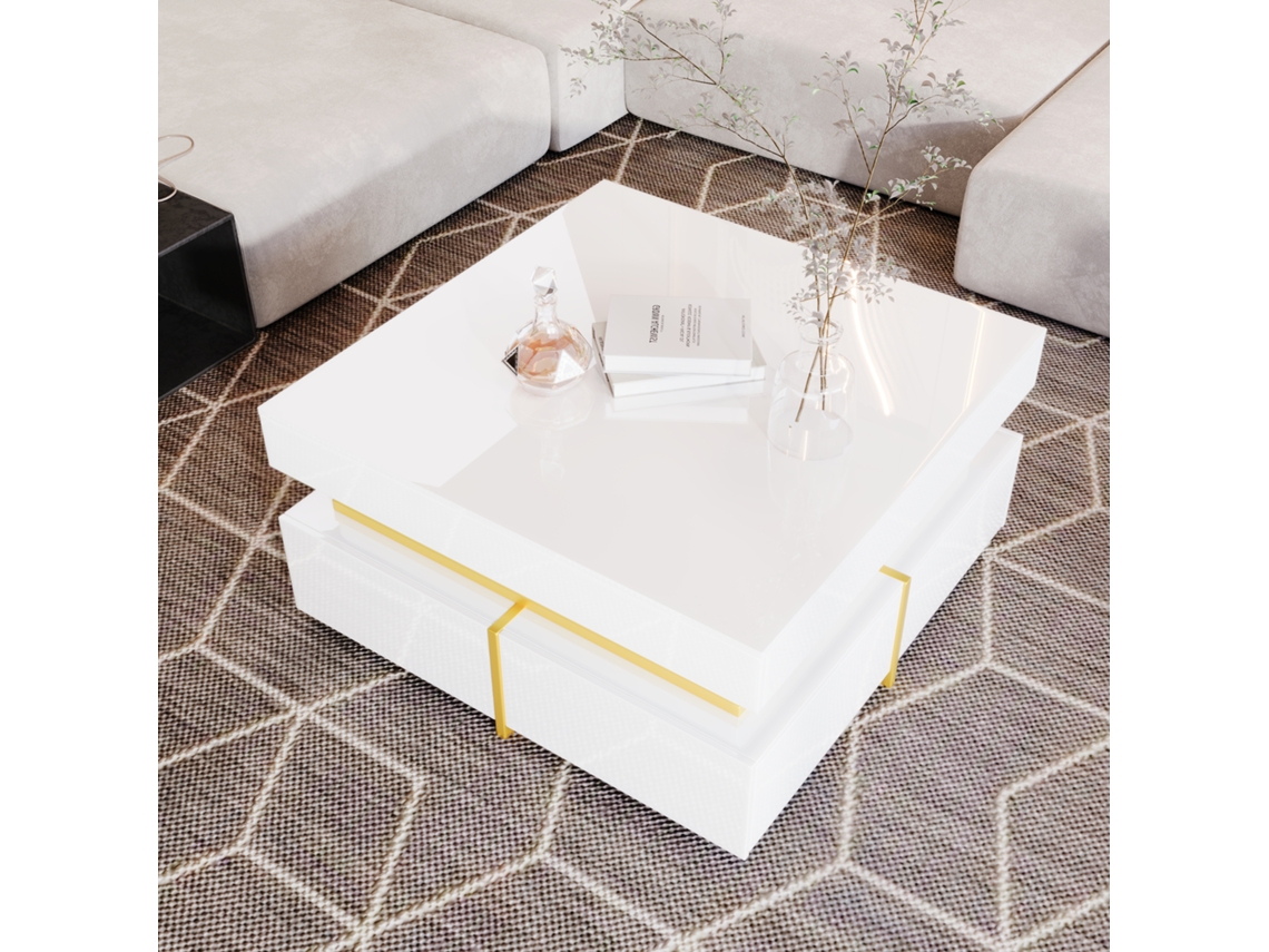 Mesa de centro con acabado brillante y detalles dorados QINGYU TECH