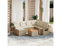 Conjunto de sofá de jardín con cojines, mimbre beige PE Dkd Home Decor