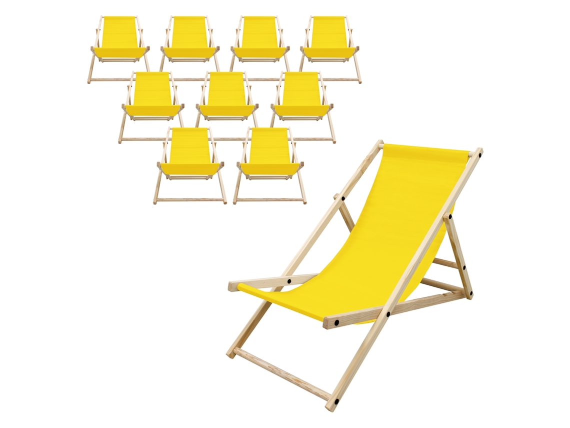 10x Sillas De Playa Ecd Germany Amarilla Madera Pino Tejido Impermeable Carga Hasta 120kg