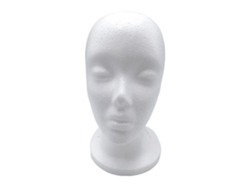 Cabeza de maniquí femenina de espuma, práctica y funcional, ideal para exhibir pelucas, gafas y sombreros. Accesorio profesional para fotografía.