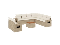Conjunto 10 de sofás jardín con cojines beige VIDAXL ratán sintético