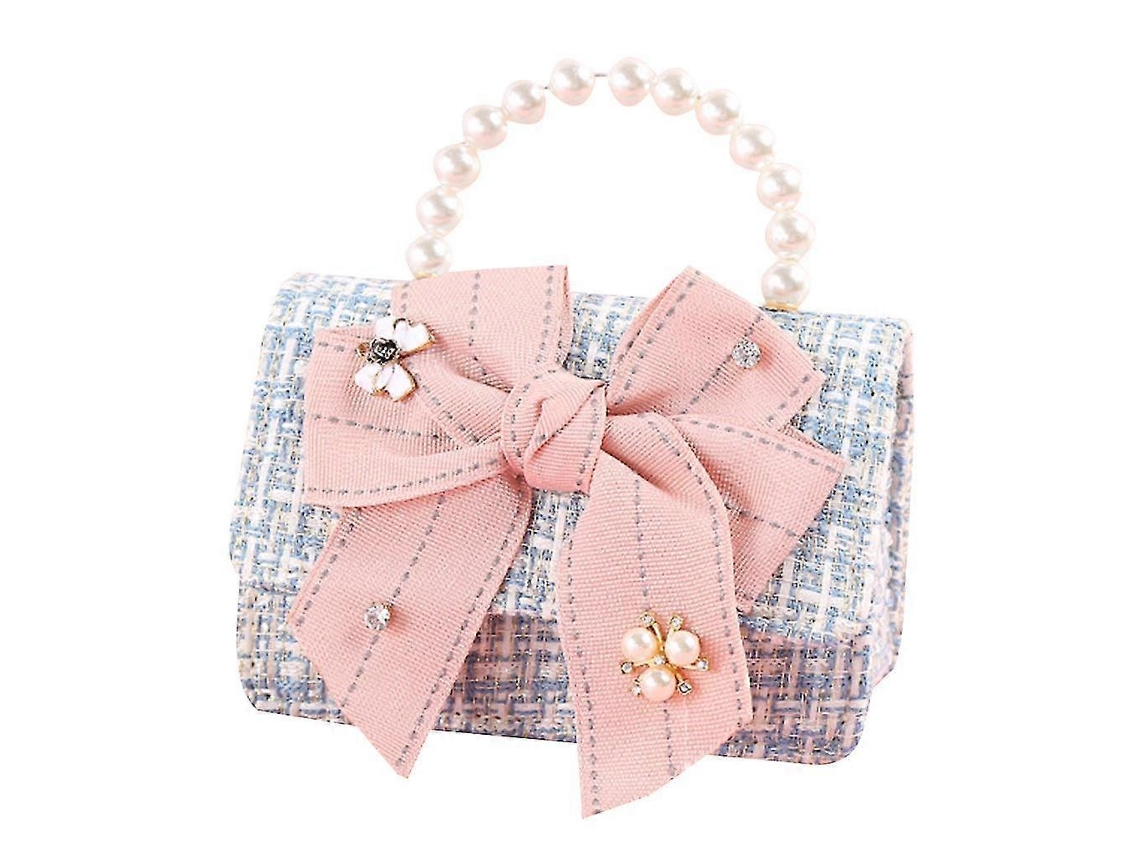Bolsos y carteras infantiles coreanas, lindos mini bolsos cruzados para niñas, bolsos de mano con perlas sintéticas azul real