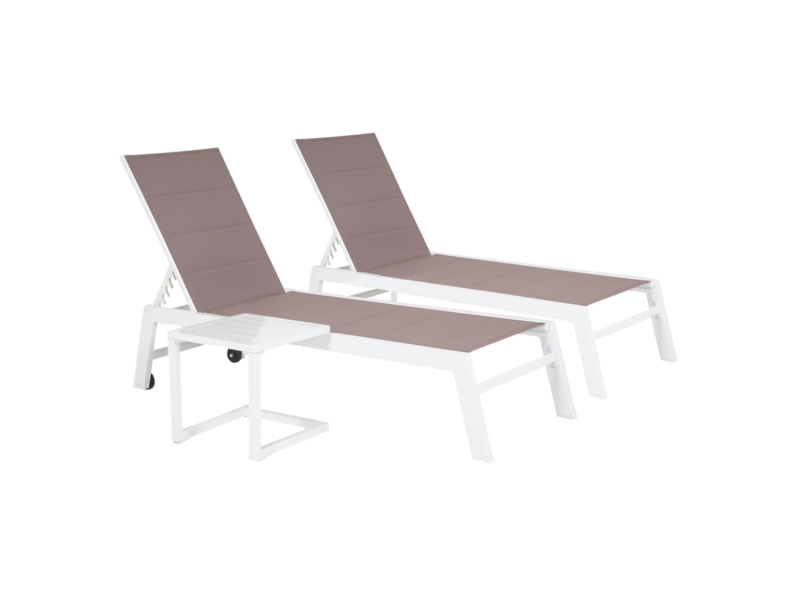 Pack De 2 Tumbonas De Textileno Topo Barbados  Y Mesa Auxiliar - Aluminio Blanco