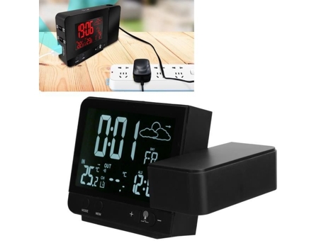Proyector de Radio Despertador HURRISE con Cable con Termómetro e Higrómetro Interno y Externo