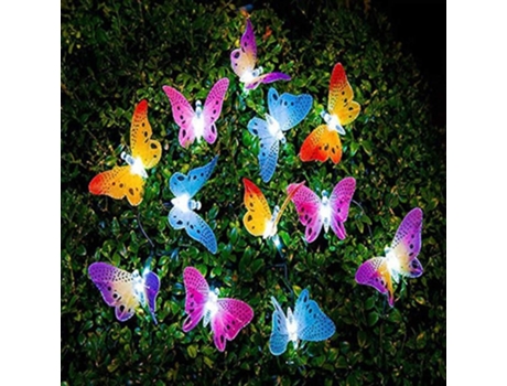 Guirnalda de luces solares de mariposa para exteriores, 12 luces LED impermeables de mariposa LED para interiores y exteriores para dormitorio