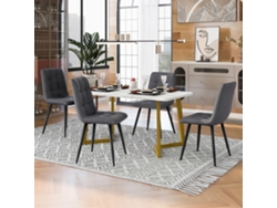 Set De Comedor 5 Piezas: Mesa 117 cm + 4 Sillas Gris Oscuro De Lino, Patas Doradas, Mesa De Cocina Moderna