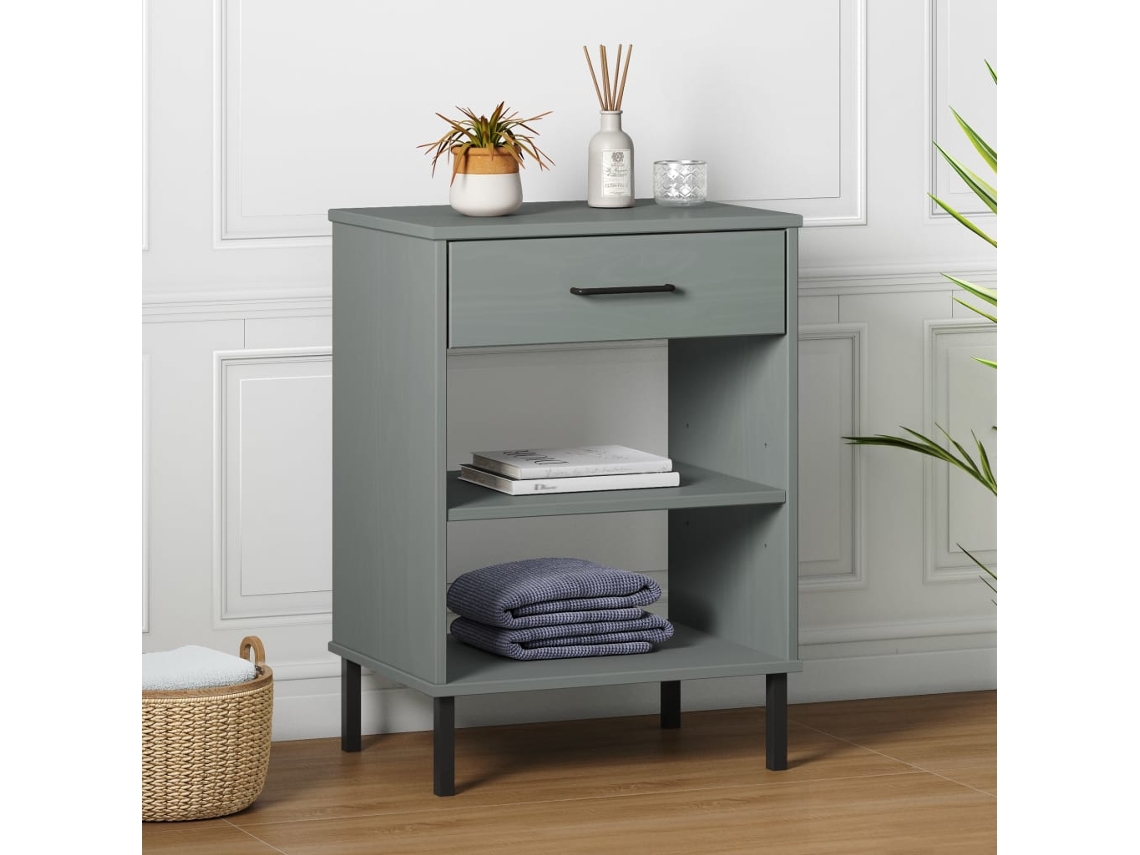 Armario Consola Patas De Metal Madera Maciza Pino Gris Oslo