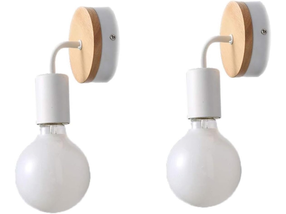 Juego De 2 Luces Nocturnas E27 Para Dormitorio, Blancas