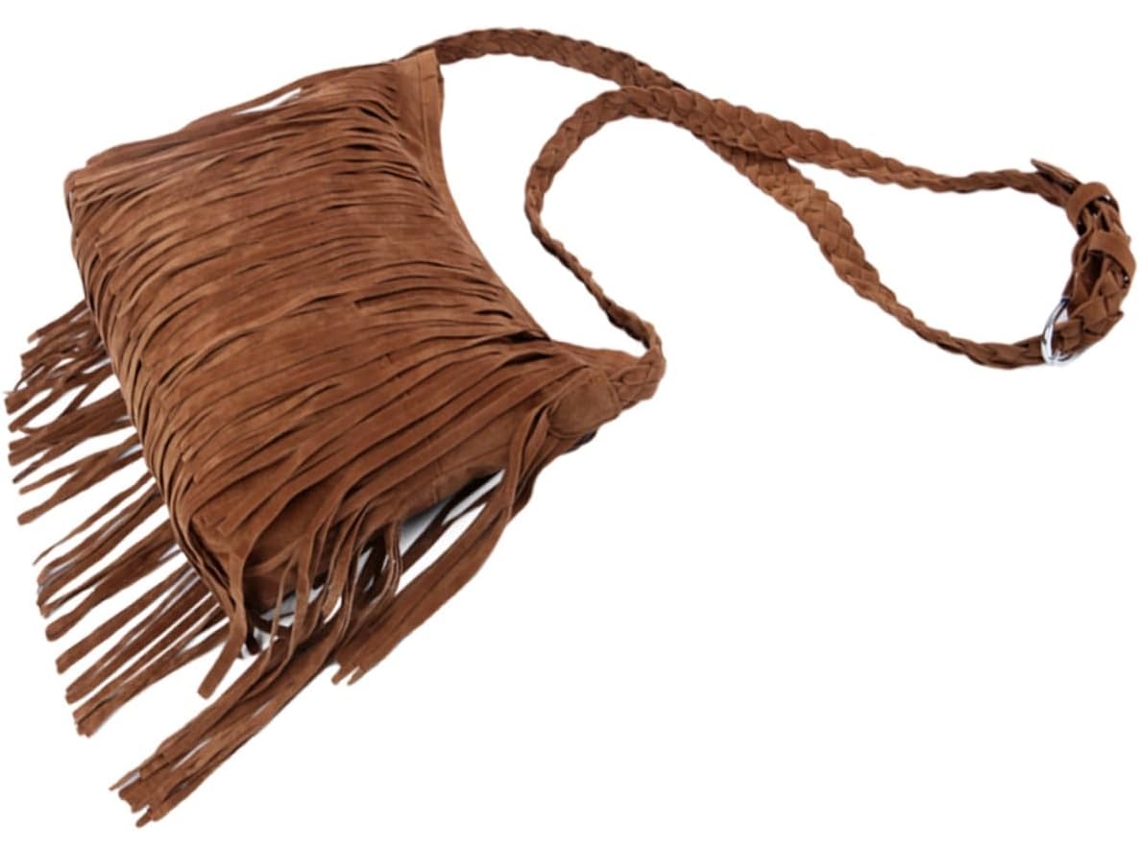Bolso De Mano Con Flecos Para Mujer, Bolso De Hombro De Gran Capacidad, Poliéster Marrón Claro.