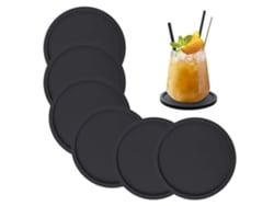 Conjunto De Tampas De Silicone Para Copos (6 Conjuntos), Antideslizantes E Resistentes Ao Calor, Cor Preto Mate.