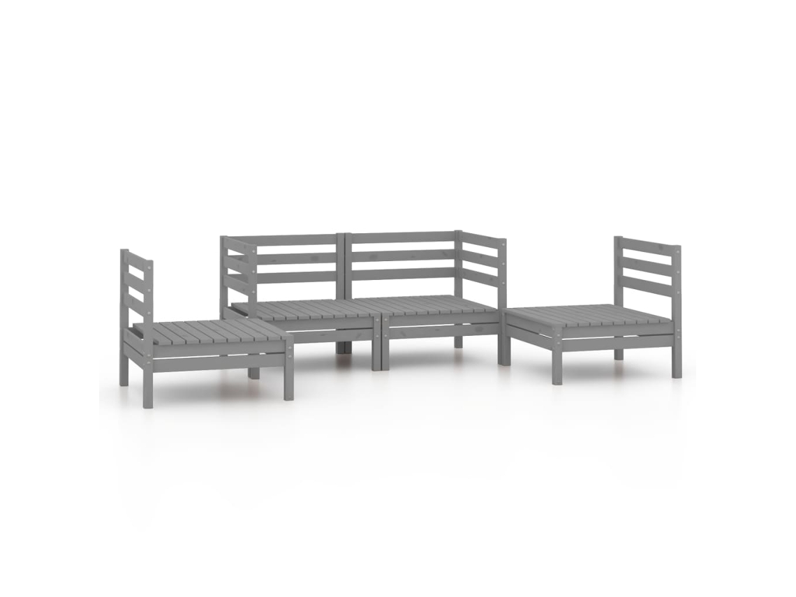 Conjunto de salón de jardín de 4 piezas de pino macizo gris EXCLUSIVO DE LA CASA