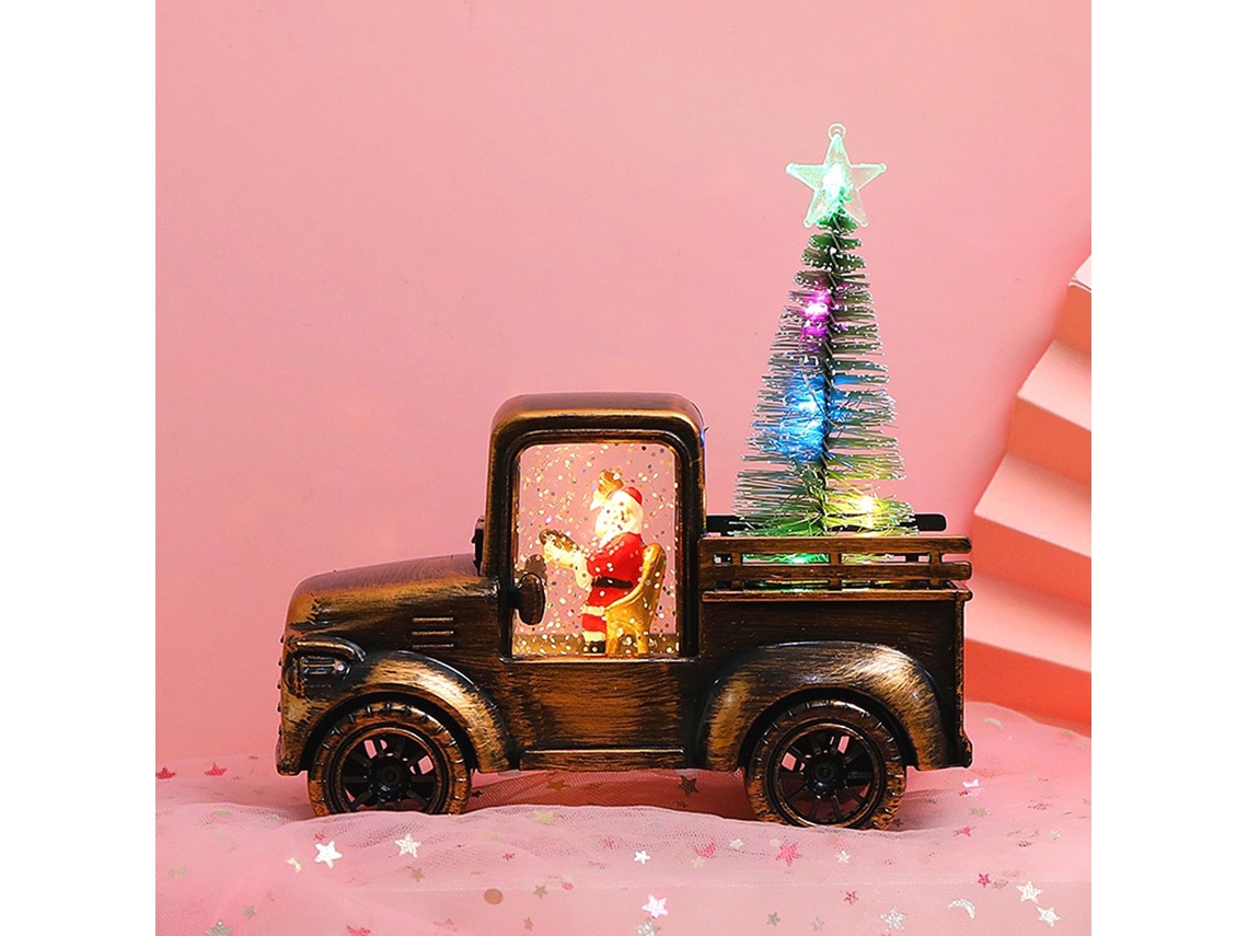 Estatua De Camión De Papa Noel Con Árbol De Navidad Iluminado Bronce Antiguo Decoración De Camión Pickup Lleno De Agua Para Navidad